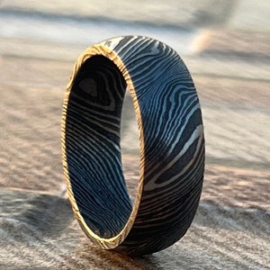 Damascus Simple Ring| Damascus Wedding Ring| Domed shape ring| Wedding Band|  Men Ring| Dome Ring| Handmade Aesthetic Ring| Gift for Him|