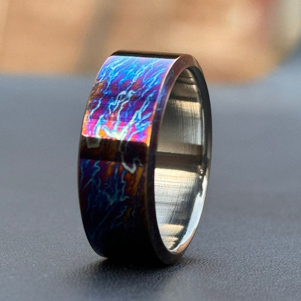 Colorful Titanium Ring with Polished inside | Heat anodized Hypoallergenic Engagement Ring Wedding Proposal Anniversary gift for Husband