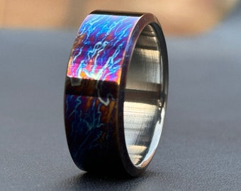 Colorful Titanium Ring with Polished inside | Heat anodized Hypoallergenic Engagement Ring Wedding Proposal Anniversary gift for Husband