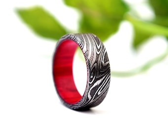 Damaskus gehämmerter Ring für Männer, Versprechen Ring, Verlobungsring, Jubiläumsring, Vorschlag Geschenk Holz Inlay Ring, Geschenk für Ehemann.