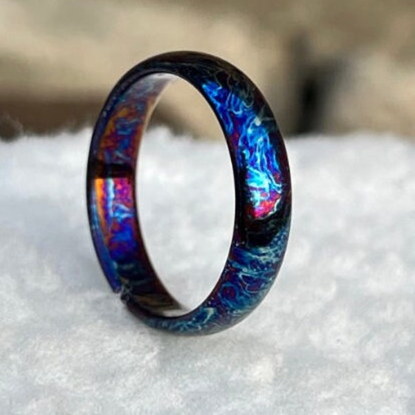 5mm titanium colorful wedding band, wedding ring, flamed anodized, titanium ring, gift for him, new year gift, titanium unique design ring