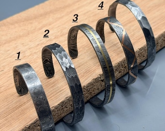 Damascus armband messing inlegwerk handgesmede stalen manchetarmband Viking moderne sieraden verjaardag unieke armband voor hem Damascus eedring