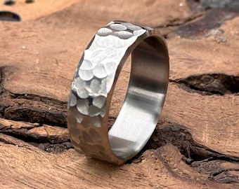Hammered Titanium Ring: Minimalist Industrial Wedding Band