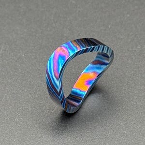 Handmade Timascus Curved Ring: 3-Alloy Wedding Band