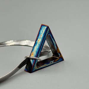 Titanium Flame Anodized Geometric Triangle Pendant Necklace – Minimalist Boho Artisan Style Jewelry