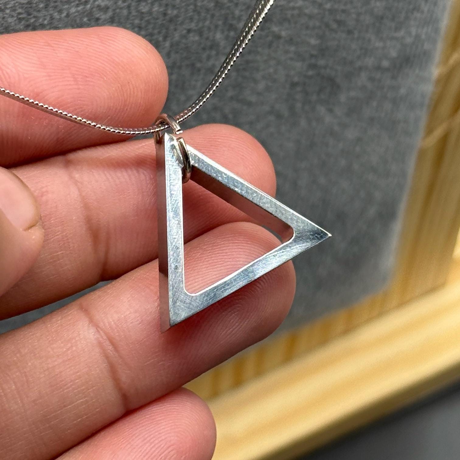 Triangular Jewellery Titanium Geometric Triangle Pendant Necklace – Handmade Minimalist ...