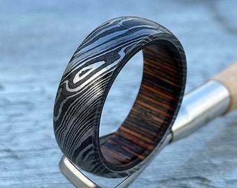Damascus Steel Whiskey Barrel Ring for Men Wood Wedding Ring Men Promise Ring Damascus Steel Ring Men Ring Engagement Ring Wedding Band USA