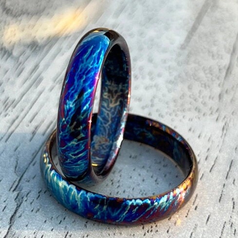 Handmade Colorful Titanium Wedding Band: Heat Anodized Ring, 5mm