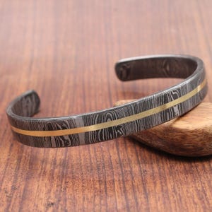 Hand Forged Damascus Steel Cuff Bracelet: Copper Lined Viking Jewelry