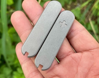 Gray Stonewash Titanium Scales for 58mm Swiss Army SAK with Toothpick and Tweezers Slots.