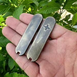 Patina Brass Replacement Scales for 58mm Swiss Army SAK with Toothpick and Tweezers Slots.