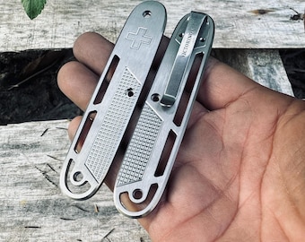 Satin Titanium Scales for Victorinox 93mm with Pocket Clip and 2 Screws