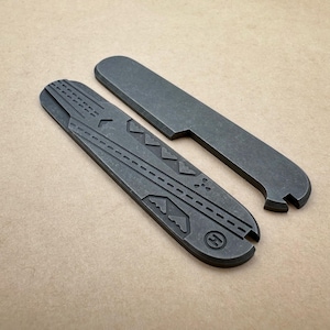 Dark Stonewash Titanium Scales for 91mm Swiss Army Knife: USS Gerald R. Ford Engraving