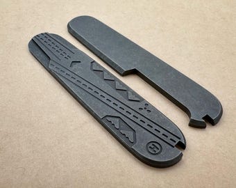 Dark Stonewash Titanium Scales for 91mm Swiss Army Knife: USS Gerald R. Ford Engraving