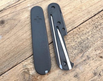 Titanium scales for Victorinox 91mm Plus, with toothpick, tweezers, pen, and pushpins slots
