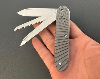 Victorinox 93mm Solo Custom with Wood and Metal Saws, Titanium Scales