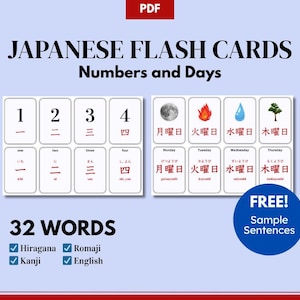Japanese Flashcards - Numbers and Days (Japanese Practice, Kanji Alphabet, Japanese Vocabulary Cards, N5 Vocabulary)