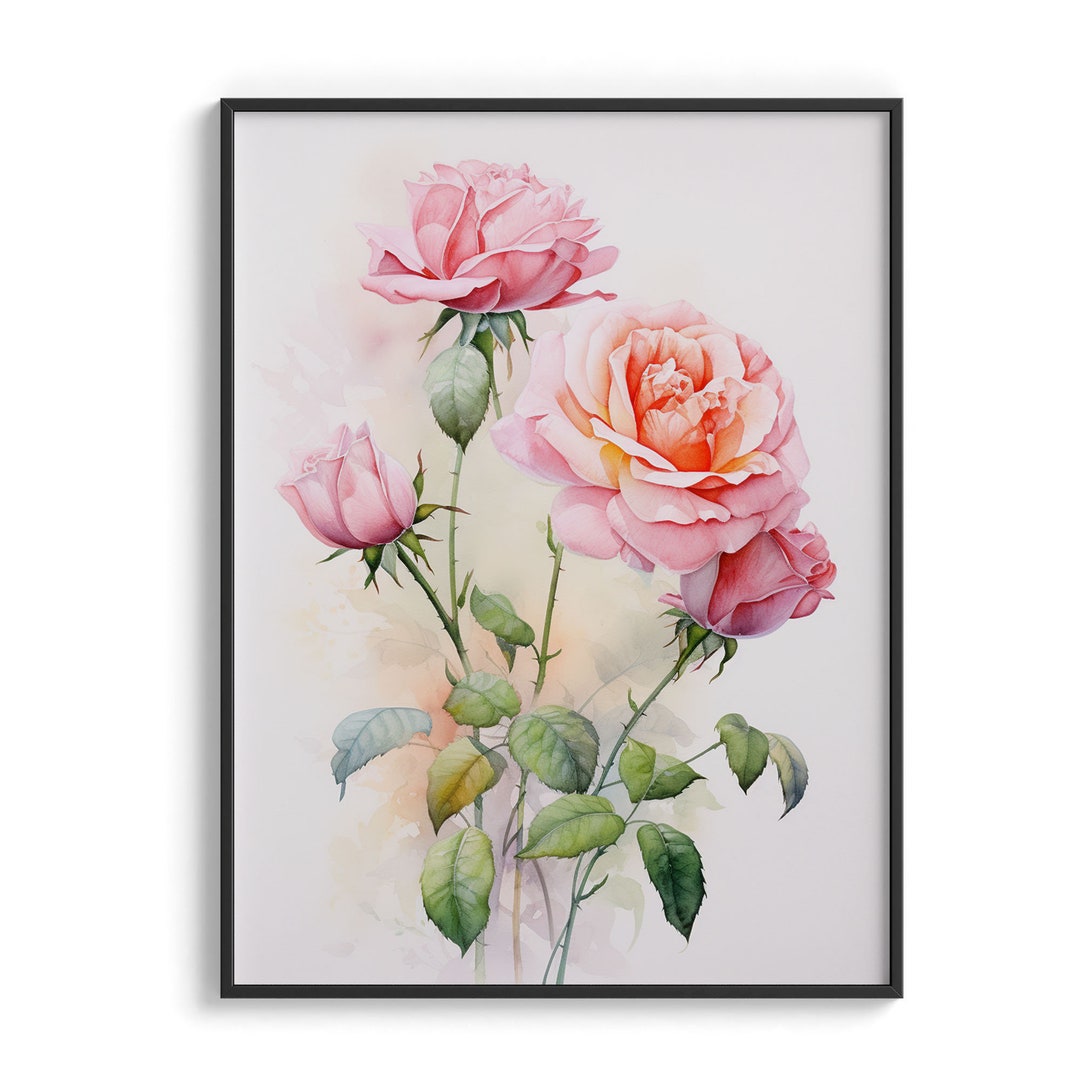 Watercolor Rose Printable Download | Digital Download, Flowers, Cottage ...