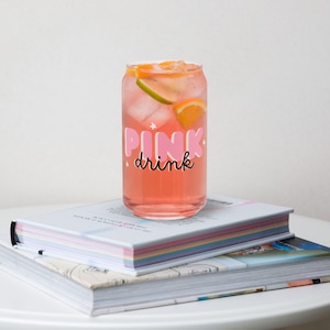 Pink Drink Glass Can Cup, Gut Healthy, Gut Health, Can-shaped glass