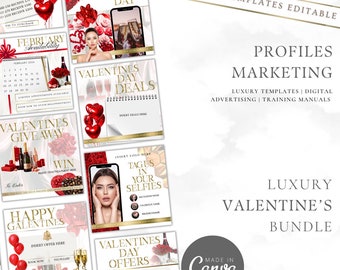 Luxury Valentines Social Media Templates - Editable in Canva | Designs Aesthetics Beauty Clothing Business Training Academy Brows Lashes PMU
