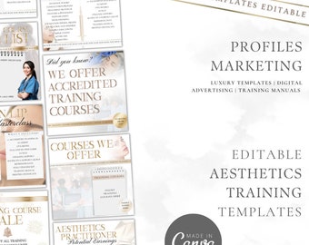 10 Luxury Rose Gold Aesthetics Academy Training Templates - Editable in Canva
