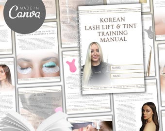 Korean Lash Lift & Tint Training Manual | Guide Beauty Lashes Canva Template Instant Download Beautician Printable Trainer Educator