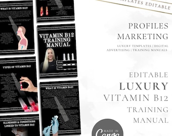 Luxury Black & White Vitamin B12 Injection Training Manual - Editable in Canva | Instant Download, Editable Training Guide, Tutor, Student