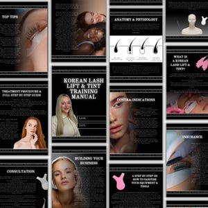 Luxury Korean Lash Lift & Tint Training Manual: Editable Canva Template (73 Pages) | Beauty Lashes Brows Academy Training School Guide