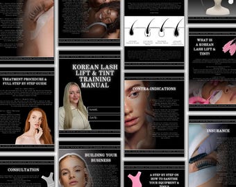 Luxury Korean Lash Lift & Tint Training Manual: Editable Canva Template (73 Pages) | Beauty Lashes Brows Academy Training School Guide