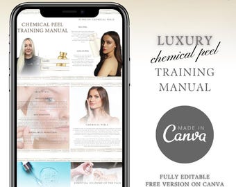 Manual de capacitación en peeling químico de lujo: editable en Canva, descarga instantánea/guía para estudiantes, academias y escuelas.
