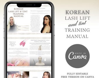 Korean Lash Lift & Tint Training Manual: Editable Canva Template (82 Pages)