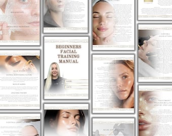 Manual de entrenamiento facial clásico de lujo para principiantes: editable en Canva, descarga instantánea/guía para estudiantes, academias y escuelas.