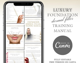 Manual de capacitación sobre rellenos dérmicos de base de lujo (labios, sonrisa y líneas de marioneta: método de agujas): editable en Canva, descarga instantánea