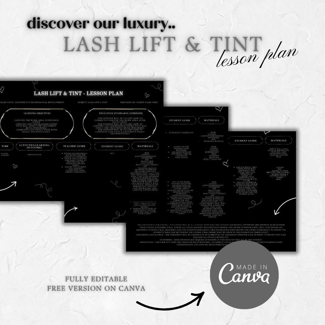 Fully Editable Lash Lift & Tint Lesson Plan - 3 Pages | Training ...
