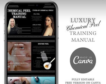 Podręcznik szkoleniowy Luxury Chemical Peel - Edytowalny w Canva, Natychmiastowe pobranie | Przewodnik, Student, Akademia, Szkoła