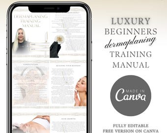 Manual de formación en dermaplaning de lujo - Editable en Canva / Guía de formación, tutor, estudiante
