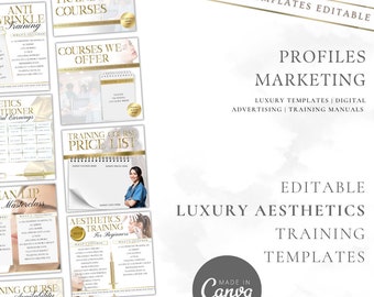 10 Luxury Gold Aesthetics Academy Training Templates - Editable in Canva