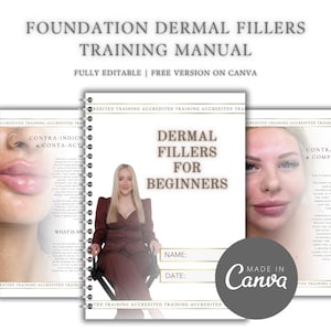 Foundation Dermal Fillers Training Handbuch - Vollständig bearbeitbar in Canva | Lippen Lächeln Linien Marionette Anfänger Trainer Tutor Anleitung Erzieher