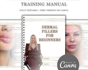 Foundation Dermal Fillers Training Manual - Fully Editable in Canva | Lips Smile Lines Marionette Beginners Trainer Tutor Guide Educator