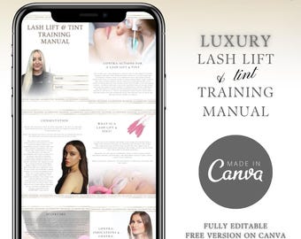 Luxury Lash Lift & Tint Training Manual - Editable in Canva | Training Guide, Tutor, Student