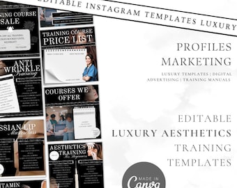 10 Luxury White & Black Aesthetics Academy Training Templates - Editable in Canva