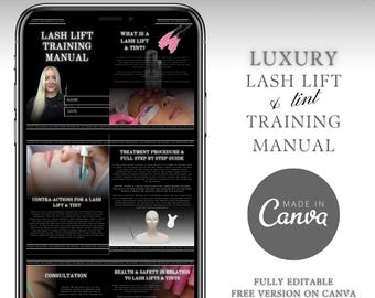 Luxury Lash Lift & Tint Training Manual - Editable in Canva | Training Guide, Tutor, Student