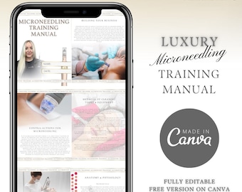 Manual de formación en microagujas de lujo: editable en Canva / Guía de formación, Tutor, Estudiante, Academia, Principiantes, Tratamiento facial