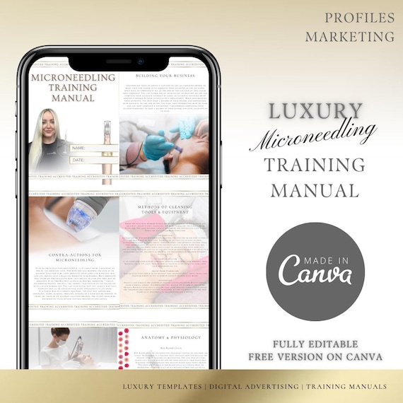 Luxury Microneedling Training Manual - Editable in Canva | Training Guide, Tutor, Student, Academy, Beginners, Facial