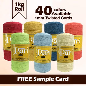 Cordón de algodón para macramé de 1 mm, trenzado de 3 cabos, 1 kg (820 yardas), cuerda de hilo para manualidades, joyería y llaveros.