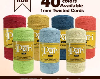 1mm Macrame Cotton Cord 3-Ply Twisted, 1Kg (820 Yards) Thread Rope for DIY Craft, Jewelry, Keychains