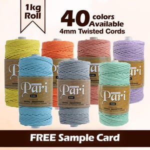 Cordón de algodón para macramé de 4 mm, trenzado de 3 cabos, 1 kg (140 yardas), cuerda de hilo para manualidades, cortinas, alfombras y decoración de paredes – Cordones para macramé Pari