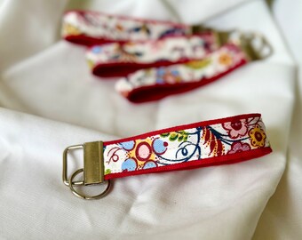 Retro Floral Fabric Keychains