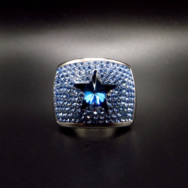 Ring 925 Silber Swarovski Elements Kristalle Gr. 52 Blue Star Cocktailring Glitzer