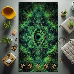 Grüner Teppich, Optische İllusion, Teppich, Trippy Teppich, Pilzauge, Hamsa, Man Höhle Teppich, Moderner Teppich, waschbar Bunt Ethnic Decor